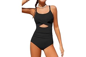 TyeSmo Girl Swimsuit One Piece Cutout Ruched Bathing Suit for Girls Color Block Adjustable Straps Pad Swimwear 9-16y