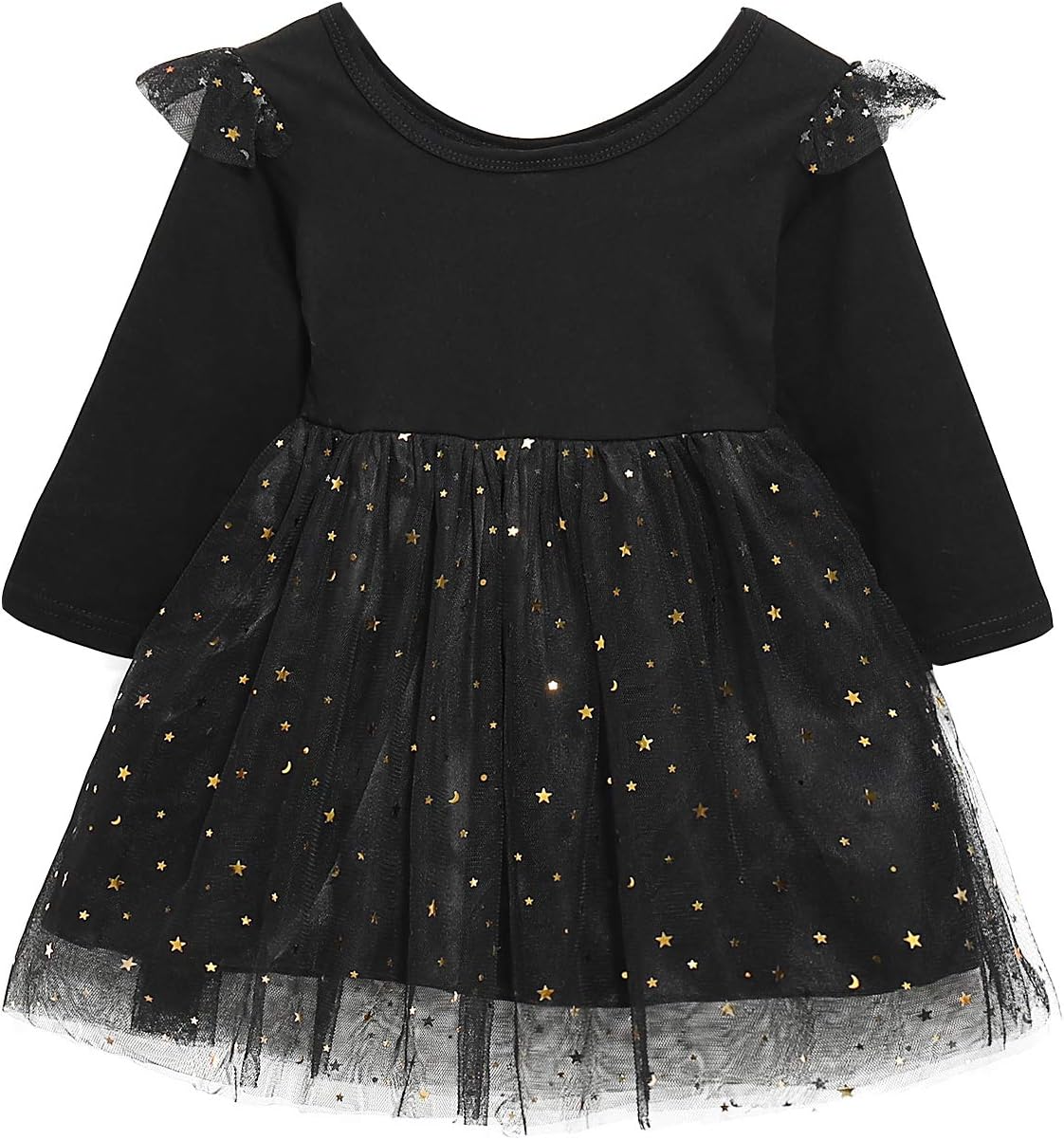 Toddler Baby Girl Dress Ruffle Sleeves Cotton Top Stars Mesh Tulle Skirt Princess Party Dress
