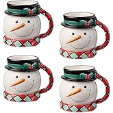 Christmas Whimsy Snowman Set of 4 3-D Mugs 17 oz – Adorable Hand-Painted Holiday Drinkware with Festive Hats and Scarves, Perfect for Hot Cocoa, Coffee, Tea & Gifting, Ceramic Collectibles