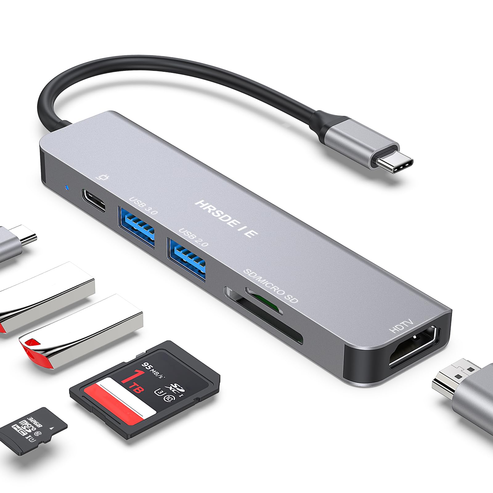 USB C HUB, 6 in 1 USB C Multiport Adapter with 100W PD Charging, 4K HDMI, USB 3.0 Fast Data Port, SD/TF Card Reader, Type C Dock for MacBook Pro/Air, Surface Pro, Chromebook, Dell XPS, Mac Air/Galaxy