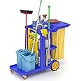 Nisorpa Commercial Janitorial Cart, 3-Shelf Housekeeping Cart, High Capacity Cleaning Cart, Utility Clean Trolley with Wheels and 25 Gallon Vinyl Bag 44.5", for Business/School/Office Cleaning