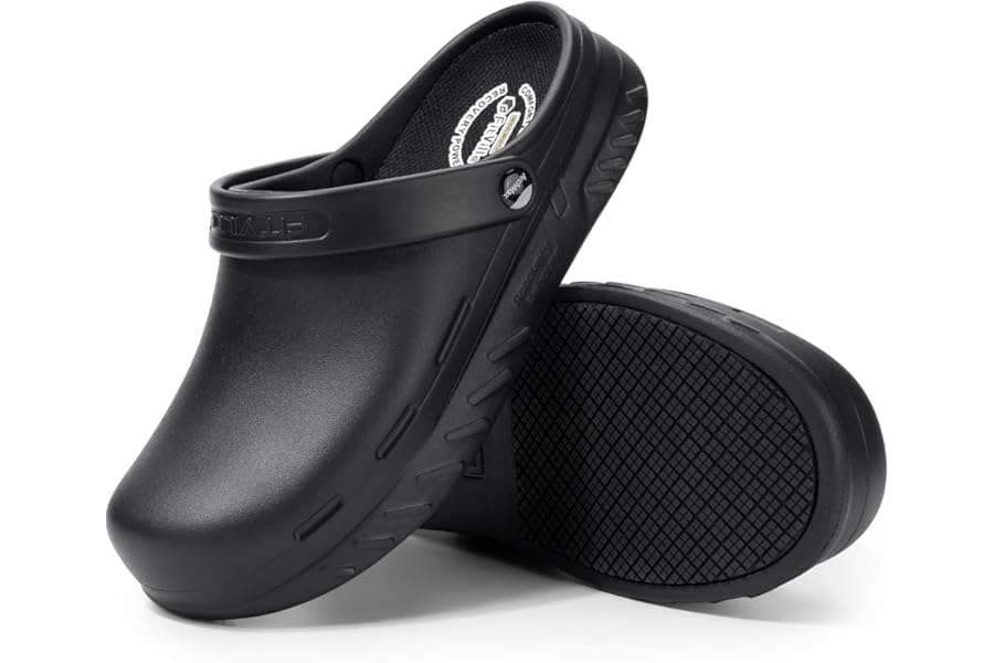FitVille Wide Chef Clogs — Slip-Resistant, Waterproof Kitchen Work Shoes with Arch Support