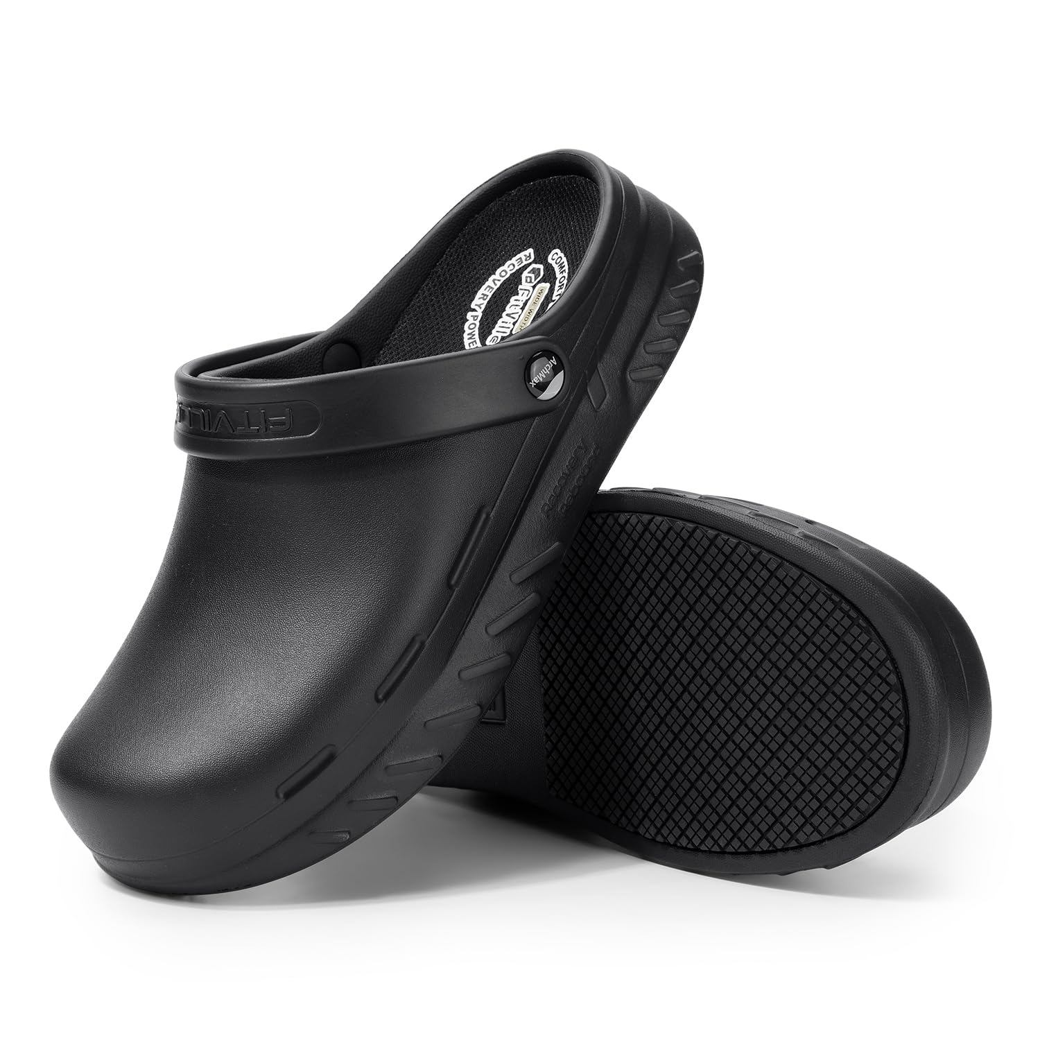 Photo 1 of FitVille Wide Chef Clogs for Men Slip Resistant Kitchen Work Shoes Non-Slip for Food Service Waterproof with Arch Support (9 Wide) Black
