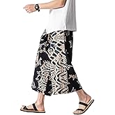 DOSLAVIDA Men's Linen Harem Capri Pants Loose Fit Yoga Beach Shorts Elastic Waist Wide Leg Baggy Cropped Trousers