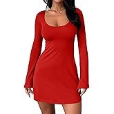 Mizoci Women's Bodycon Square Neck Long Bell Sleeve Mini Short Party Dresses