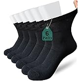 Aisesine Men's Diabetic Socks Extra Width for Swollen Wide Feet,Neuropathy,Bariatric,Non Binding Loose Fit Ankle Sock 6 Pairs