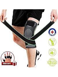 Luxki Knee Brace, Compression Knee Sleeve with Strap for Best Support, for Finger Sleeves (5 Parks) Patella and LCL Knee Brace Stabilizer for Basketball Running Durable Knee Brace for