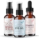 Eva Naturals Facelift in a Bottle Serum Set – Vitamin C, Retinol & Eye Gel for Face & Eyelid – Firming Wrinkle Moisturizer Kit – Dark Circle, Eye Bag & Neck Care – Anti Wrinkle Skin Care for Women