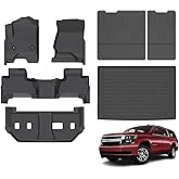 AZYT Floor Mats & Cargo Liner for Chevy Chevrolet Suburban 2015-2020 with Backrest Mat, All Weather Automotive TPE Floor Liners Set Waterproof Accessories Black