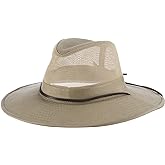 Dorfman Pacific Men's Brushed Twill-and-Mesh Safari Hat with Genuine Leather Trim