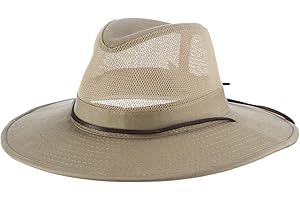 DORFMAN PACIFIC Dorfman Hat Co. Men's Brushed Twill-and-Mesh Safari Hat with Genuine Leather Trim
