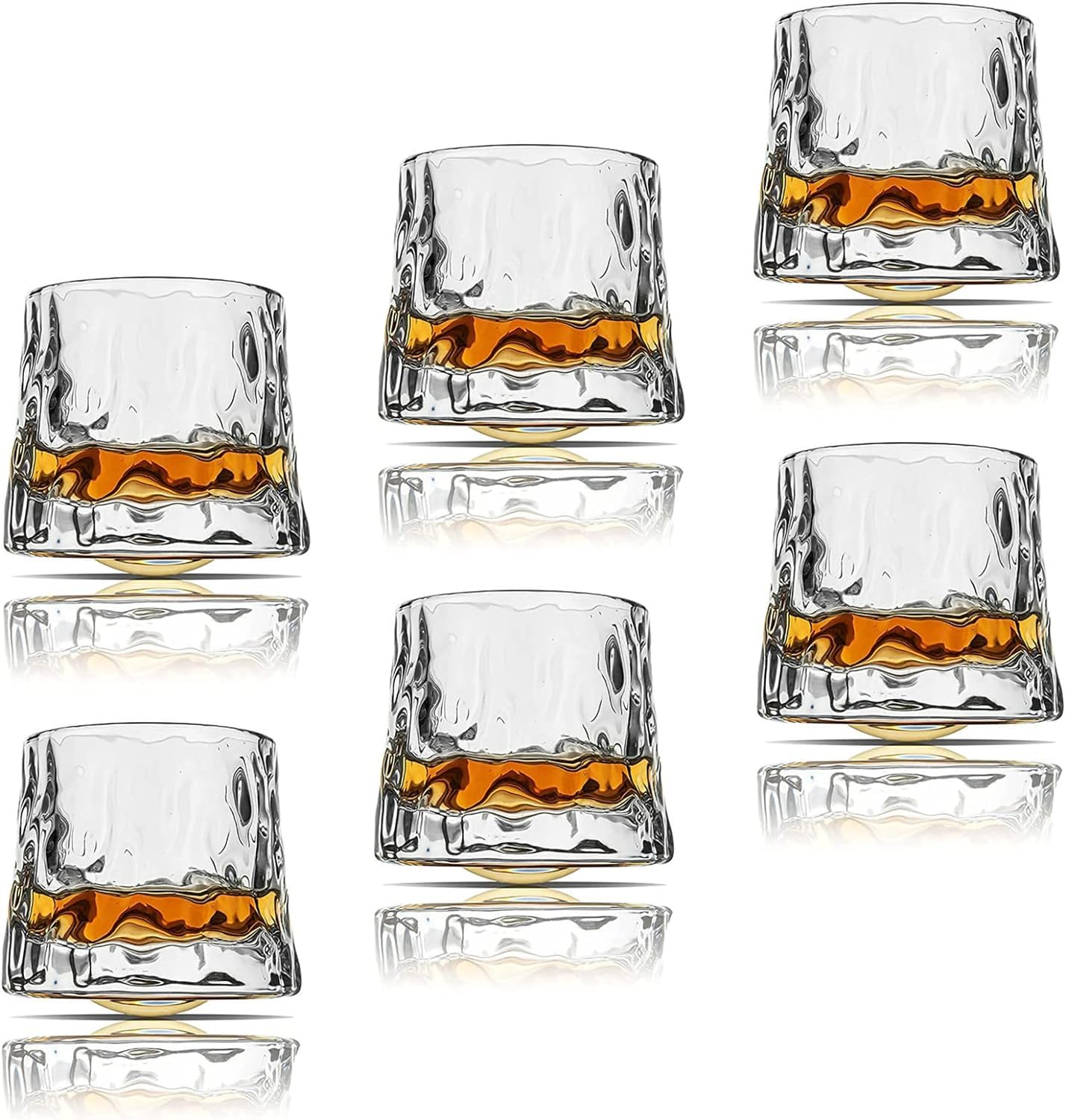 Sthrucrack Whiskey Glasses Rotatable Decompression - Old Fashioned Set of 2 Bar Style Glassware for Bourbon Scotch Rum (6 Pack Hammer Texture, 300ml(10oz))