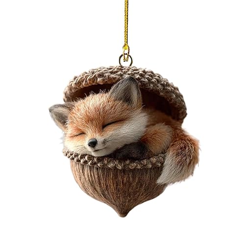 Forest Animal Acorn Ornaments Cozy Forest Christmas Ornaments, Lovely Sleeping Animal Acrylic Christmas Hanging Trees Hanging Decorations Home Decor Rustic Nature Themed (Fox)
