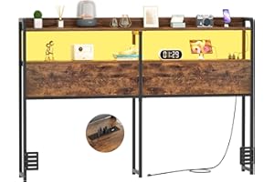 Aheaplus Headboard for Queen Size Bed Frame, Headboards with Outlets, USB Ports and LED Light, Head Board with Storage, Height Adjustable, Sturdy and Stable Headboard, Queen Size, Rustic Brown