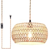 Garvot Plug in Pendant Light Rattan Hanging Lamp Pendant Light with on/Off Switch Rattan Woven Shade Hanging Lamp Plug in for