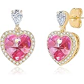Trendy Austrian Crystal Heart Halo Drop Stud Earrings for Women 14K Gold Plated Dangle Earring Hypoallergenic Jewelry Gift