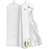 KIMBORA 72” Wedding Dress Garment Bag with 15” Gusset Bridal Dress Bags for Gowns Long Storage and Travel Large Mesh Pockets Hanging Garment Cover for Women, White