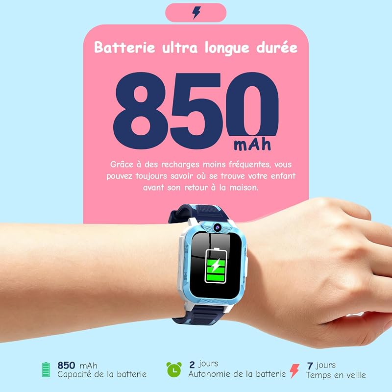 Montre Connectée Enfant 4G avec GPS, Appel Vidéo & Téléphone, SOS, Écran HD 1,85", IP68 Étanche, Mode École, Podomètre, Cadeau pour Fille et Garçon — photo 6 sur 8