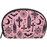 Mnsruu Women Cosmetic Bag for Purse Small Shape Black Gothic Moon Spider Webs and Bats Makeup Bag Accessories Purse Bag Travel Organizer Pouch with Compartment