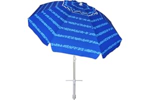 AMMSUN Beach Umbrellas for Sand Heavy Duty Wind Portable, 6.5 ft Beach Umbrella with Sand Anchor & UV Protection, Carry Bag for Outdoor Patio Garden Outdoor, Blue