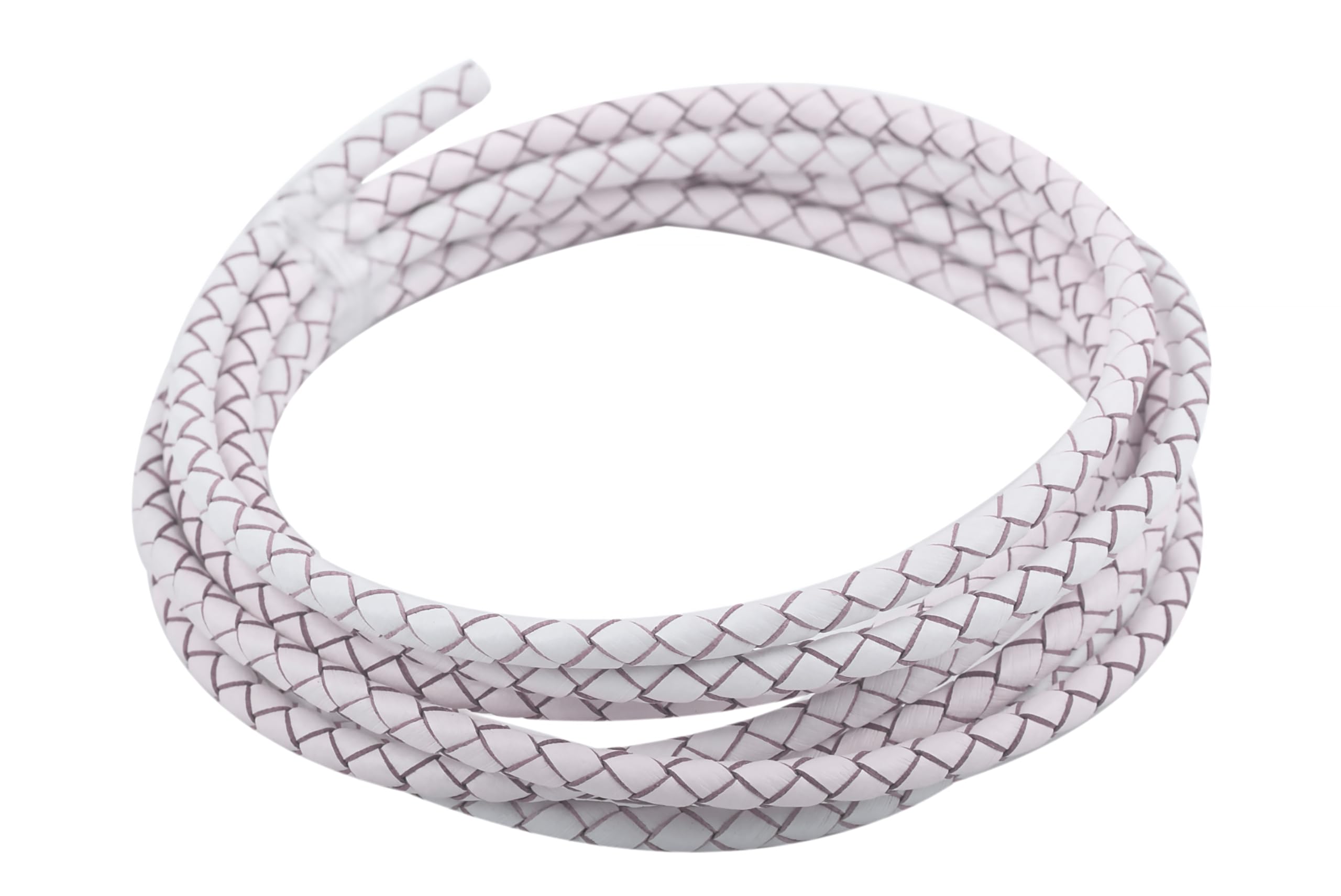 KONMAY 1.8Meters 4.0mm White Genuine Leather Braided Bolo Leather Cord — image 1