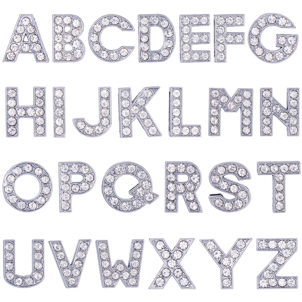 SUNNYCLUE 1 Box 52Pcs Rhinestone Slide Beads Alphabet Letter Beads Rhinestones Letter Charms Shiny A-Z Alphabet Charms Slider Spacer Loose for Jewellery Making DIY Craft Supplies