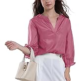 LUMESIA Women's Casual Chiffon Blouses V Neck 3/4 Sleeves Tops Fall