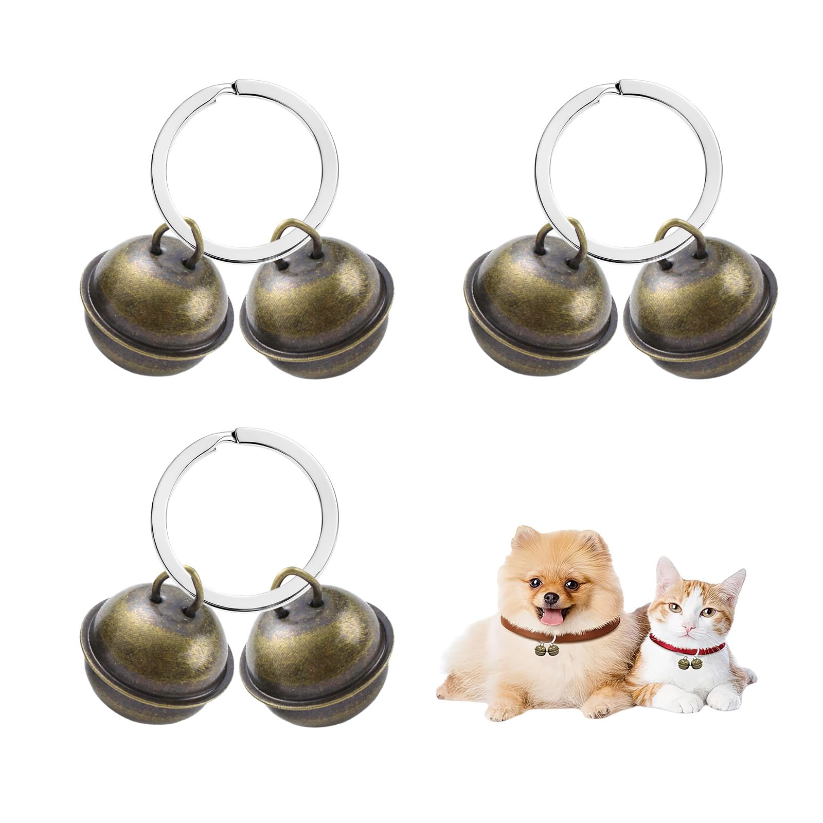 maxtachi 3 PCS Bells for Dog Cat Collars, Double Bell Pendant Dog Bell, Loud Cat Dog Bells for Collar, Vintage Small Cat Bell with Split Ring, Pet Collar Accessories for Necklace Collar Decoration