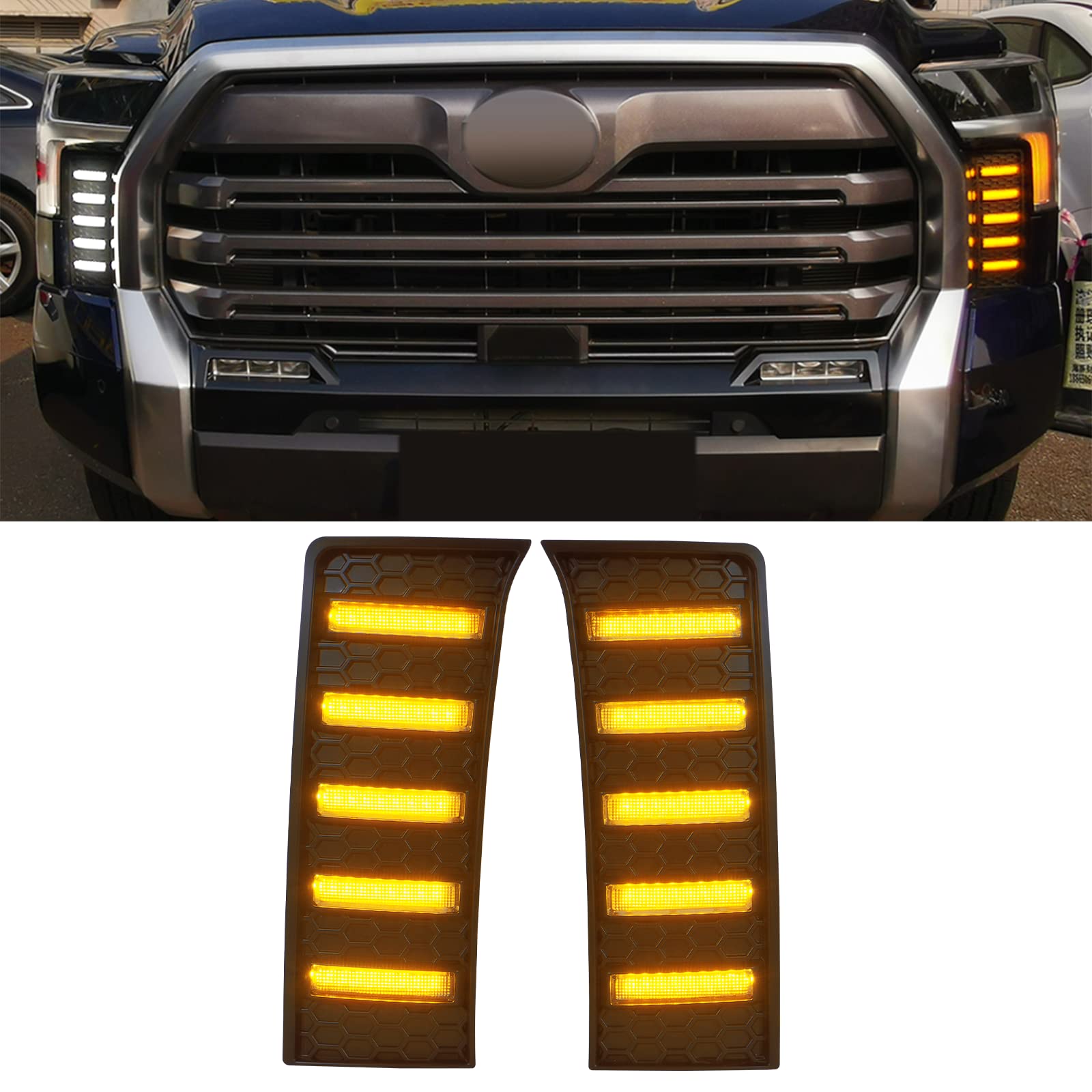 Photo 1 of LED Daytime Running Lights For 2022 2023 2024 Tundra Fog Lights Toyota tundra CrewMax SR SR5 Limited DRL fog lights Assemblies Replacement black lens (DRL2)