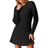 Saodimallsu Womens Long Sleeve Mini Sweater Dress Bodycon A Line Crew Neck Cable Knit Fall Trendy Short Dresses