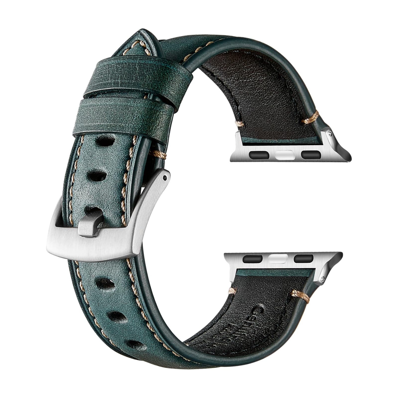 Avohome Genuine Leather Watch Strap Compatible with Apple Watch Band (38/40/41mm, Malachite Blue-Sliver Buckle) โ image 1