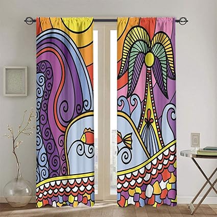 Nooweihome - Cortina decorativa de colores abstractos con diseño de