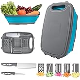 HI NINGER Cutting Board, Collapsible Chopping Board with Colander, 9-In-1 Multi Chopping Board Kitchen Vegetable Washing Basket for Camping,Camping Gifts & Accessories for RV Campers