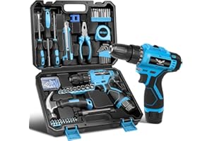 JENABOM Drill Set: Tool Set with 12V Cordless Drill, Home Tool Kit for Men & Women, Hand Tool Kits for Homeowner, DIY, Handym
