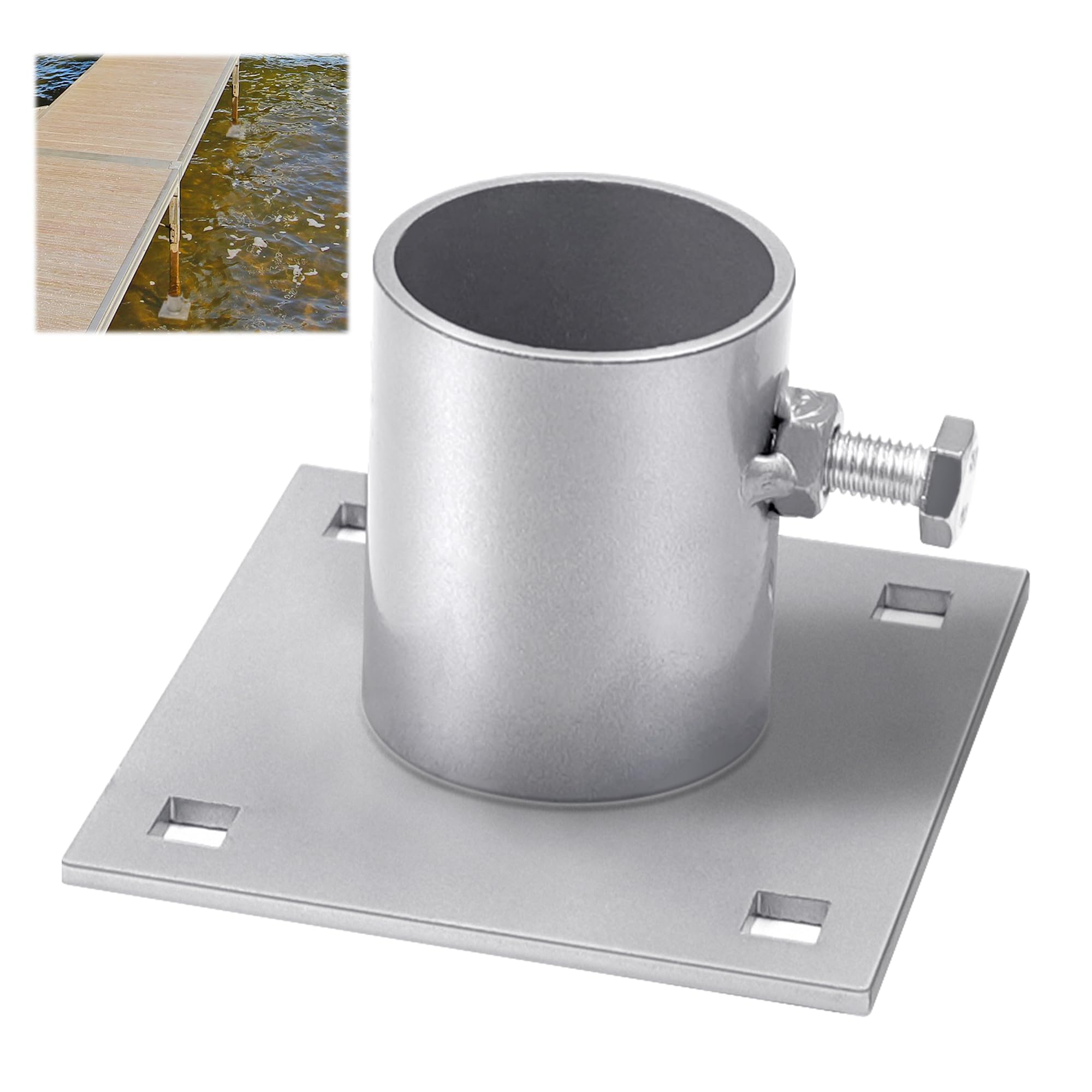 Photo 1 of ***Factory sealed***
Desunqin 4-3/5" Stationary Dock Base Plate Hardware Stationary Dock Hardware Galvanized, Heavy Duty Dock Foot Plate with 2/5" Square Holes, Support & Hold Docks to Prevent Sinking, Silver
