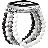 Newlibery Natural Stone Bracelet Beaded-Band Women Compatible with Apple Watch 42mm(S3/2/1) 44/45/46/49mm Feminine Handmade Stretch Strap for iWatch Series 11/10/9/8/7/6/5/4/3/2/1 SE 3/2/1 Ultra1/2/3