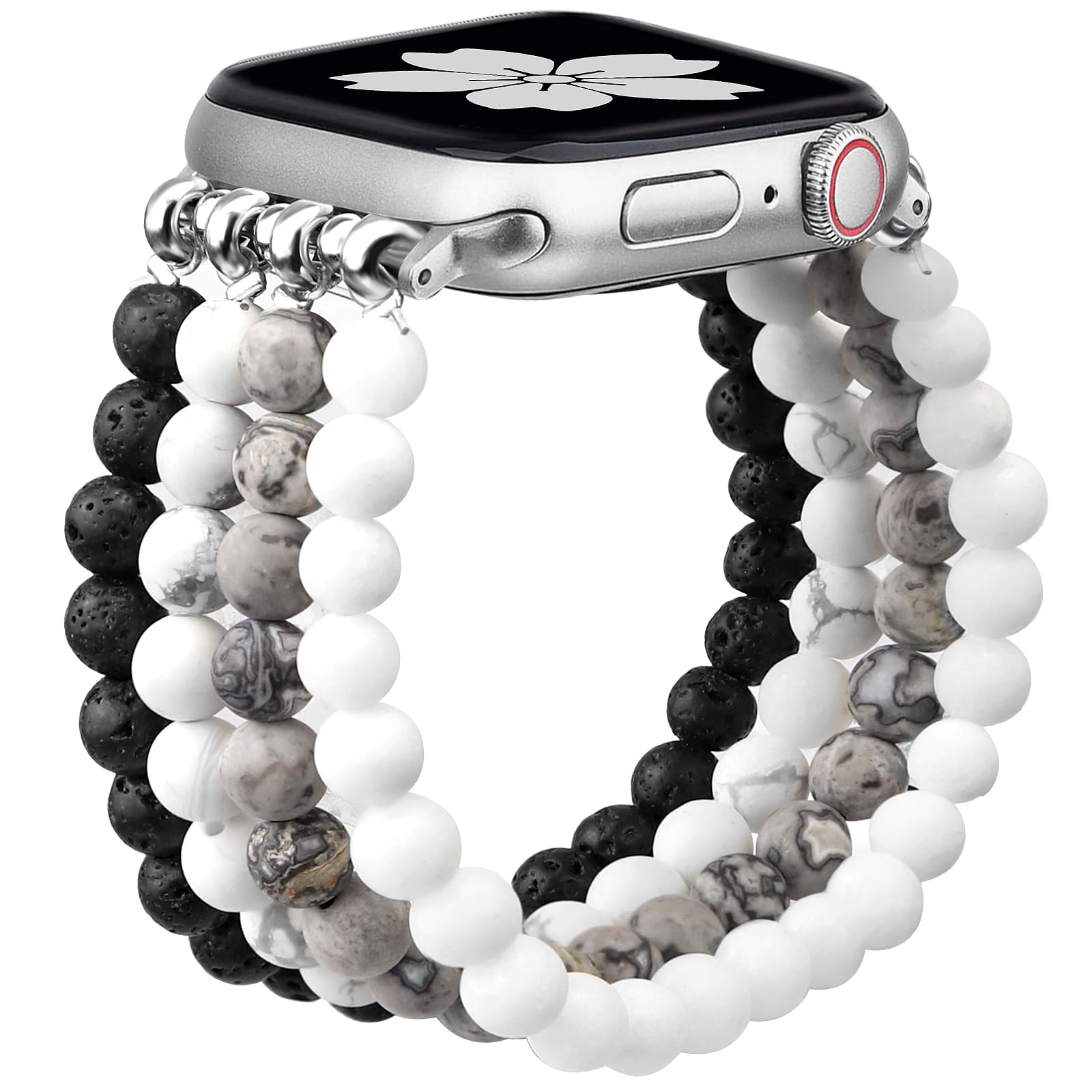Newlibery Natural Stone Bracelet Beaded-Bands Women Compatible with Apple Watch 38mm 40mm 41mm 42mm (S10/11) Feminine Cute Handmade Stretch Strap for iWatch Series 11/10/9/8/7/6/5/4/3/2/1 SE 3/2/1