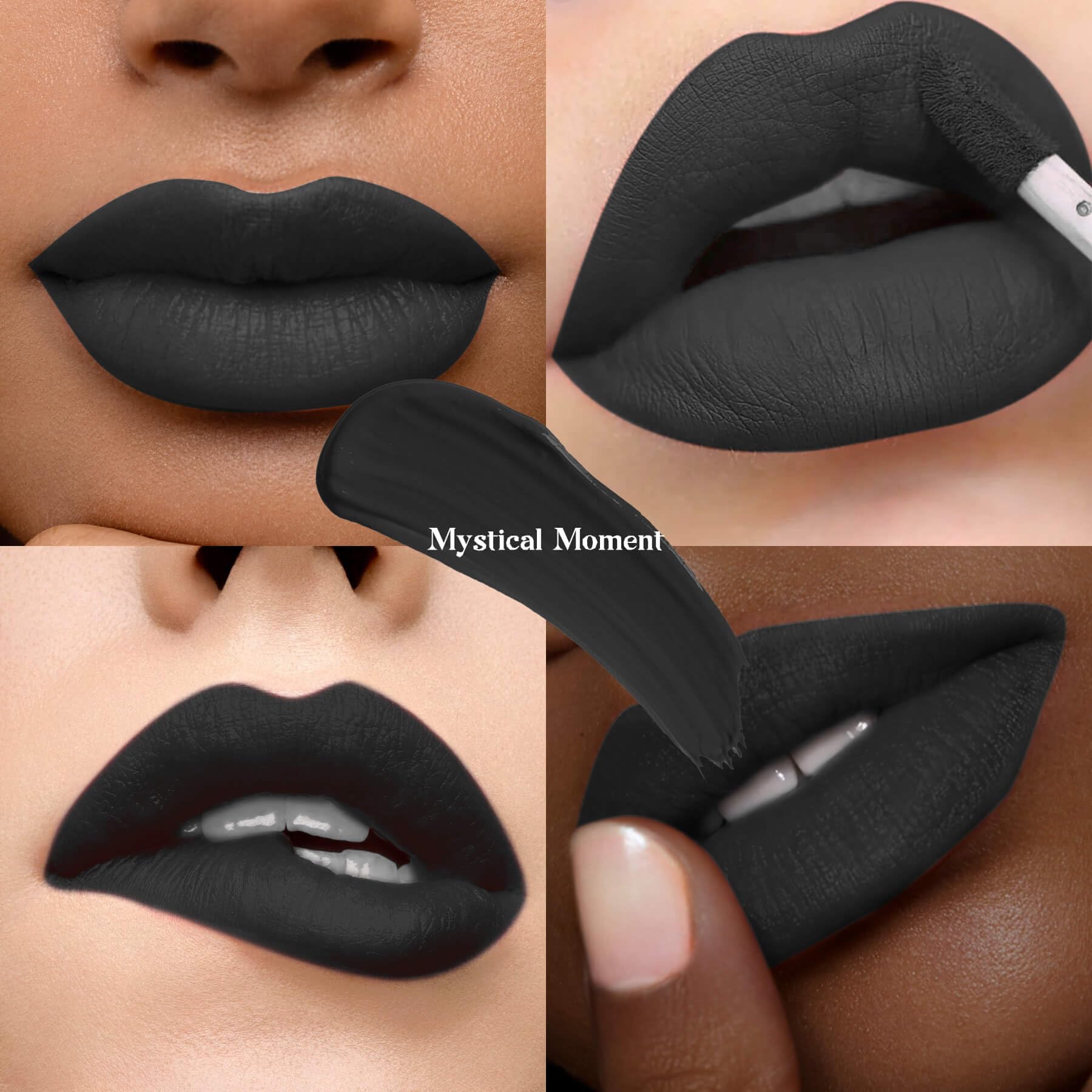 Black Matte Liquid Lipstick - Long Lasting, Smudge Proof, Transfer Resistant Lip Color, Waterproof, Non-Transfer Formula (Mystical Moment)