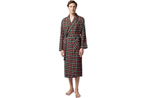 SIORO Mens Robe Flannel Cotton Plaid Bathrobe Soft Shawl Collar Loungewear
