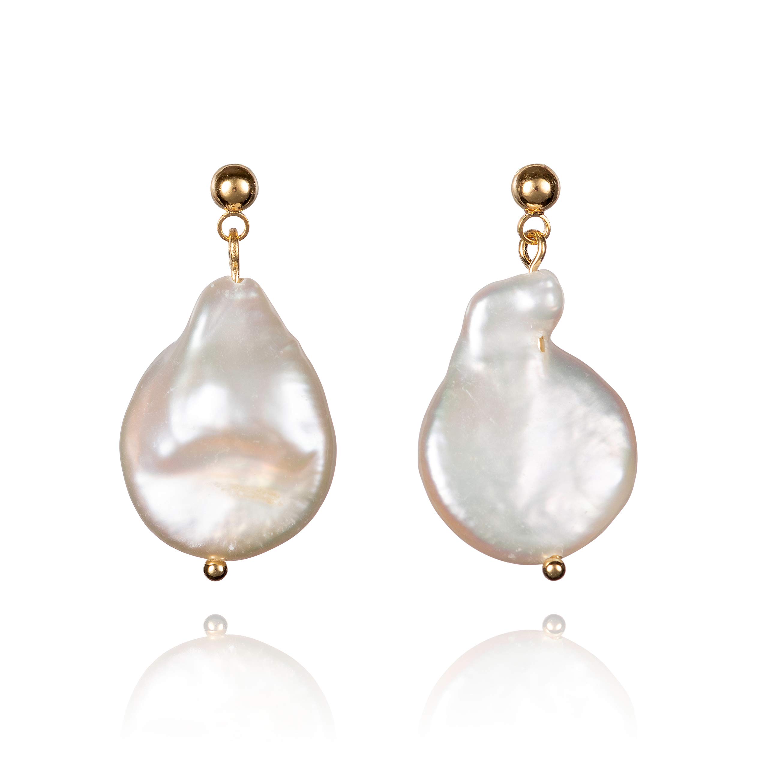 Namana Freshwater Baroque Pearl Earrings, Gold Plated Dangle Drop Earrings With Large Pearls, Jewelry Gifts for Women and Teenage Girls