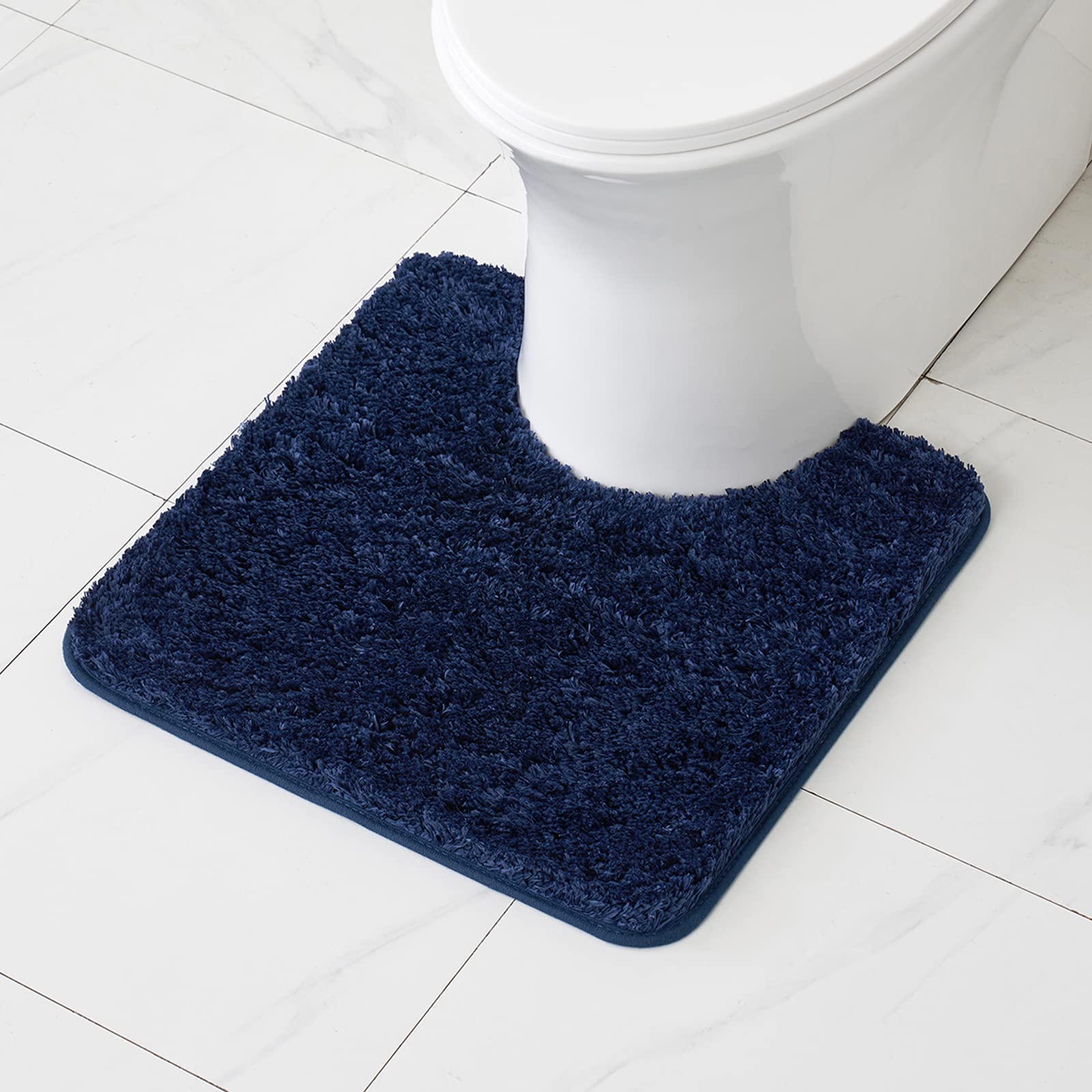 MIULEE U Shape Bath Mat Super Absorbent WC Toilet Rug Non Slip Mat Super Soft Floor Mat Washable Rugs Cozy and Shaggy Rug Carpet for Bathroom Dark Blue 1 Piece 50 x 50 cm 20x20 Inch