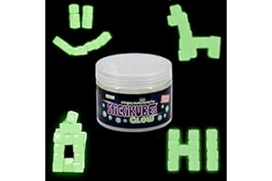 KOMARC GAMES StickiKubes, Mini Stacking Cubes That Stick to Anything, Non Toxic Kid Safe Sticky Blocks, Creative Construction Toy - 125 Cubes, Glow in The Dark, Tub