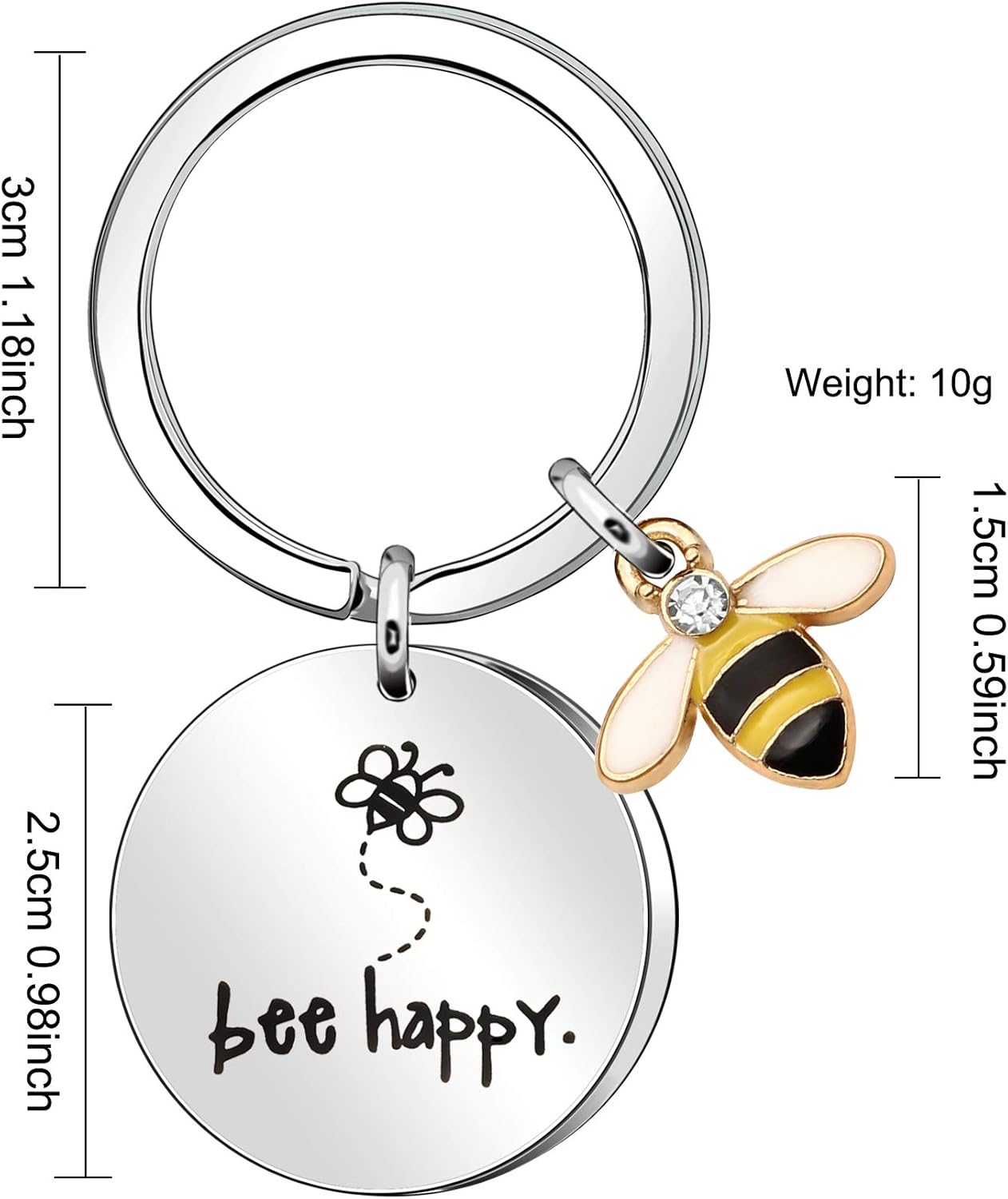 Maxforever Bee Happy Keychain for Women Gifts for Mom Aunt Daughter Niece Friends Silver L Silver., Large - Image 3