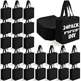 Sanwuta 24 Pack Mini Canvas Tote Bag 8'' x 4'' x 10'' Small Sublimation Blank Canvas Bags Reusable Tote for Christmas Crafts DIY Party Gifts (Black)
