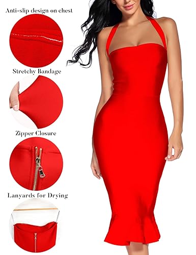 houstil Women's V Neck Halter Fishtail Bandage Bodycon Dress Party Summer  Wedding Guest Dress (S,Orange Red) in Kenya | Whizz Club