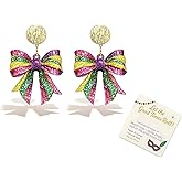 Mardi Gras Earrings Mardi Gras Outfit for Women Purple Yellow Green Acrylic Bow Earing Mardis Grass Shirt Decorations Classy Mardis Grass Dress Outfit Accessories Carnival Costumes Jewelry Gifts