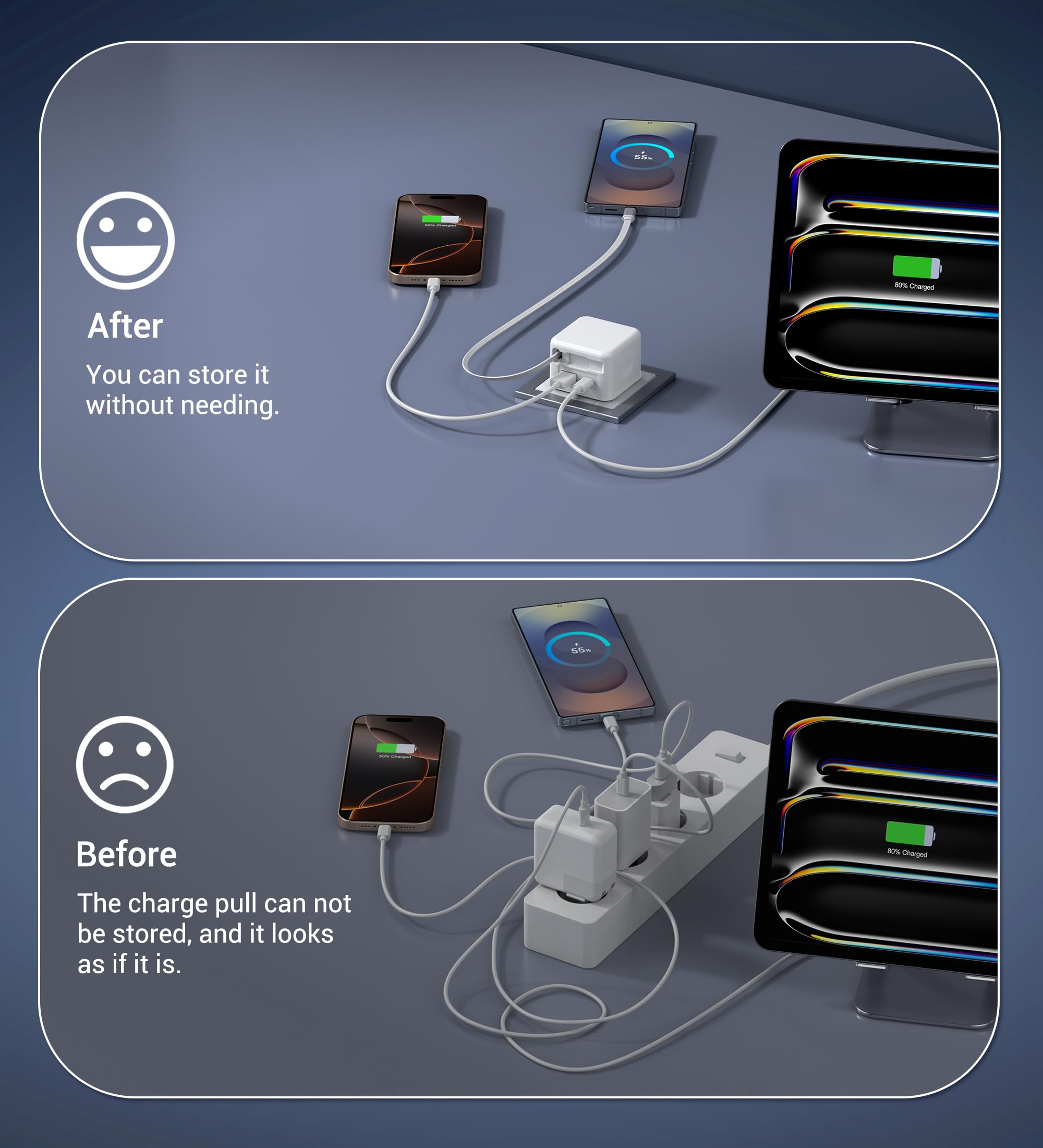 40W USB C Ladegerät mit Einziehbarem Kabel, 3-Port Schnellladegerät PD Netzteil USB C Adapter, Tragbarer Ladestecker für iPhone 17/16/15/14 Pro Max, Galaxy S25/S24/S22, iPad, Switch, Handys usw 7