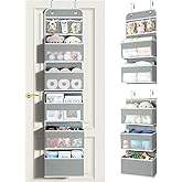 LAMU 6-Tier Over The Door Organizer, Swing - Proof Closet Door Organizer, Flexible 1 Split into 2 Over The Door Storage Organizer for Nursery, Bathroom, Bedroom, Grey, 5 x 14 x 61in