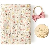 Little Jump Baby Muslin Swaddle Blankets for Girls, Newborn Swaddle Set with Matching Headband Bow, 47 x 47 inches Floral Print Hospital Home-Coming Baby Announcement Blanket.(Floral)