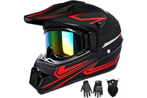 XINGSILUC Youth Kids Motocross Helmet, Adult ATV Dirt Bike Helmet with Goggles Gloves & Mask Quick, Full Face Motorcycle Helmet with Quick Release Buckle DOT Certified